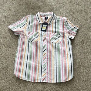 Nautica women’s Striped Button Down Shirt - Green, Pink, Orange, size M